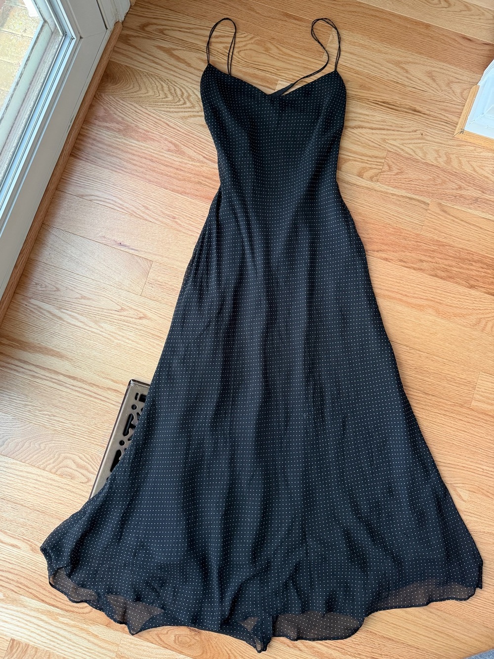 Lauren Ralph Lauren 100% Silk Black Polka Dot Low Back Slip Maxi Dress 10 - Picture 1 of 11